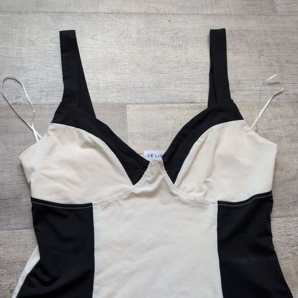 Le Lis Collection Women's Beige Black Stretch Sleeveless One Piece Bodysuit M - Picture 3 of 7
